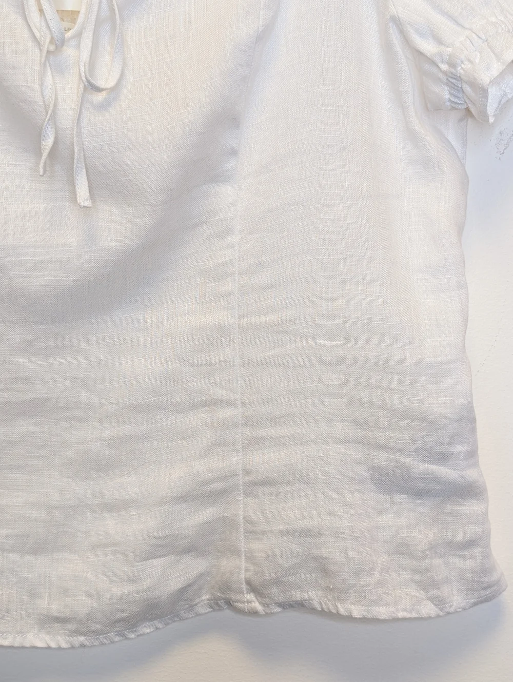 H&M 100% Linen Puff Sleeve Tie Front Top White Cottagecore Clean Girl Boho M - Picture 8 of 16